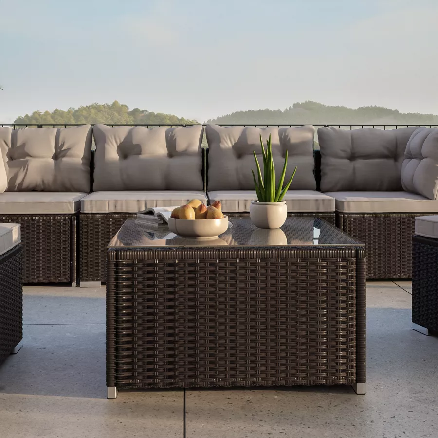 Tavolino-Pouf Outdoor in Rattan Naturale con Cuscino