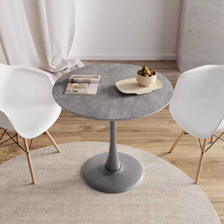 Tavolo rotondo 80 cm top stone grigio effetto marmo - Tulipano