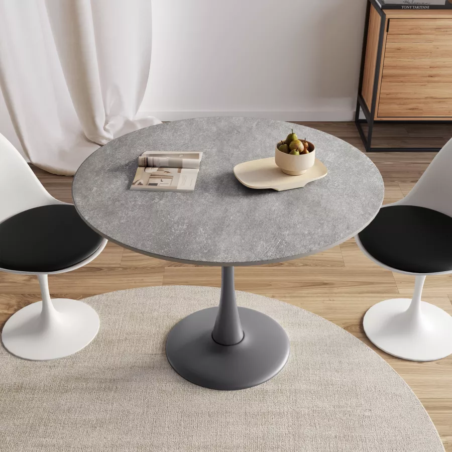 Tavolo rotondo 100 cm in legno grigio chiaro - Tulipano