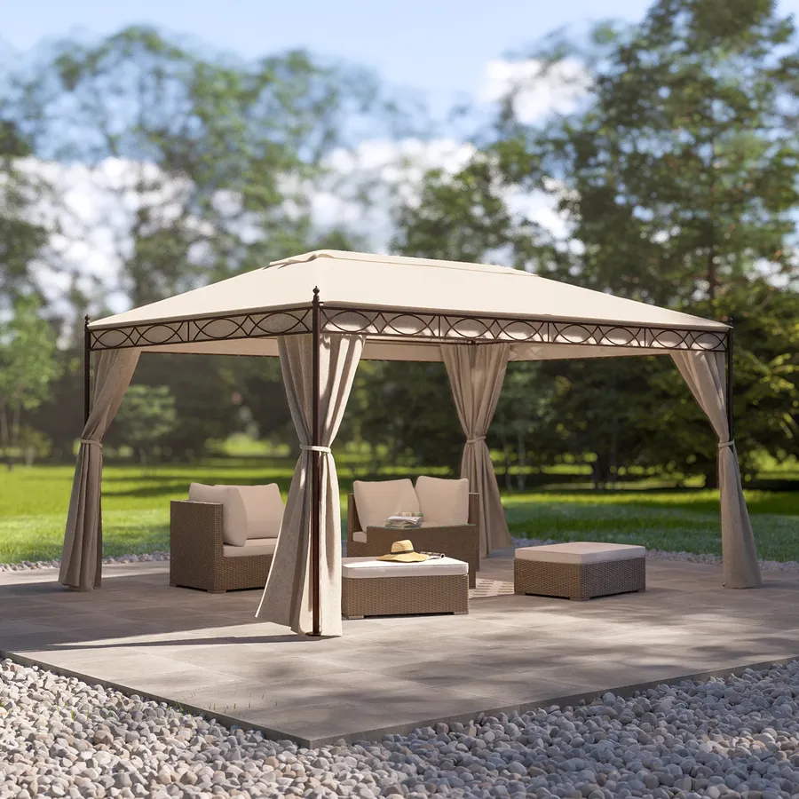 Gazebo Da Esterno 3x3 M Fung Yard – Telaio In Acciaio, Doppio Tetto, Zanzariera E Tende Privacy – Per Giardino, Terrazza E Feste