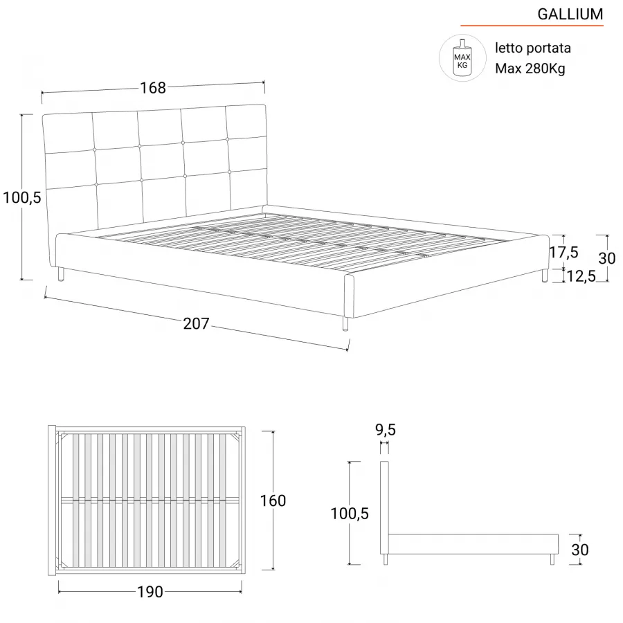 Letto matrimoniale 160x190 cm in tessuto grigio chiaro e gambe in