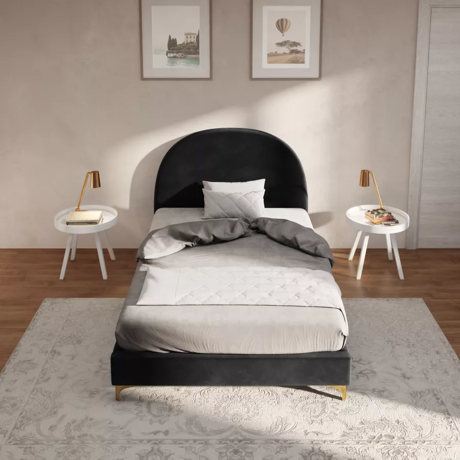 Letto imbottito una piazza e mezzo 120x190 cm in velluto nero con