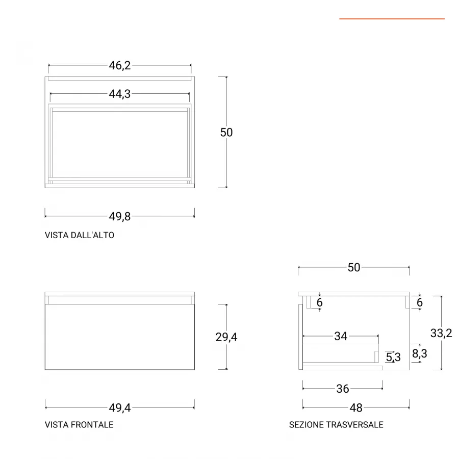 Scrivania sospesa 120-160x50 cm top 38 mm argilla e cassetto rovere deciso  - Nasus