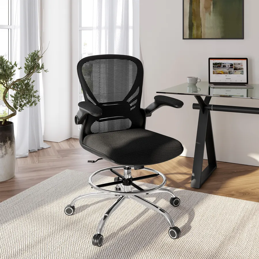 Sedia da ufficio ergonomica in rete con schienale medio, braccioli sollevabili, supporto lombare