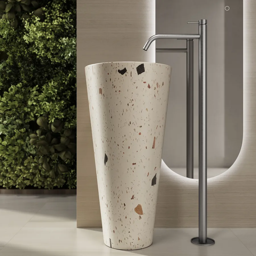 Lavabo freestanding 45x90h cm grigio in battuto di terrazzo shade