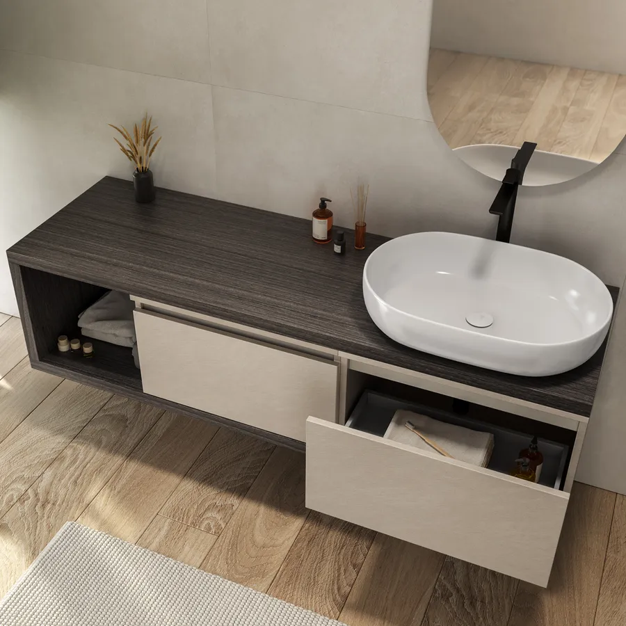 Mobile Bagno Con Specchio Basicwise - Grigio Ripiani Regolabili