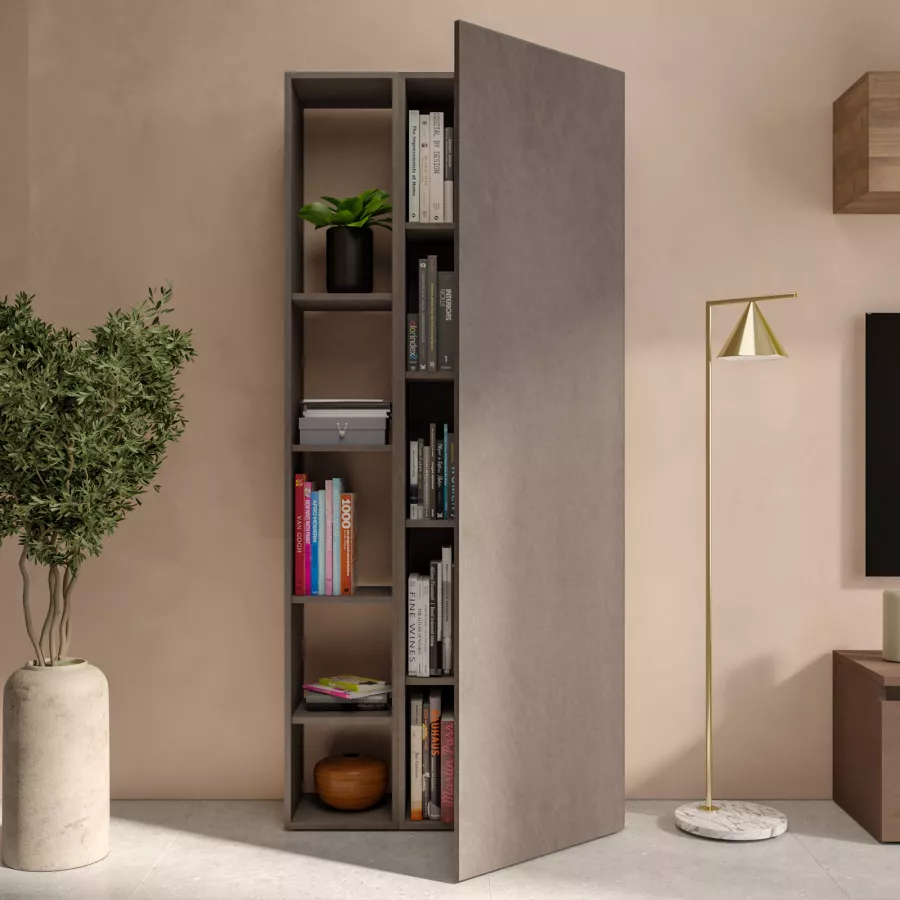 Libreria 83x186h cm 2 elementi bronzo con vani a giorno e anta - Clary