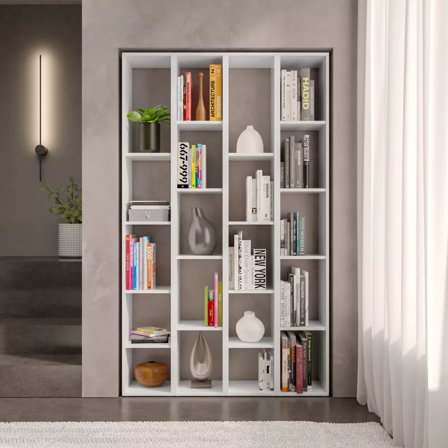 Libreria 112x186h cm 4 elementi in legno bianco lucido - Clary