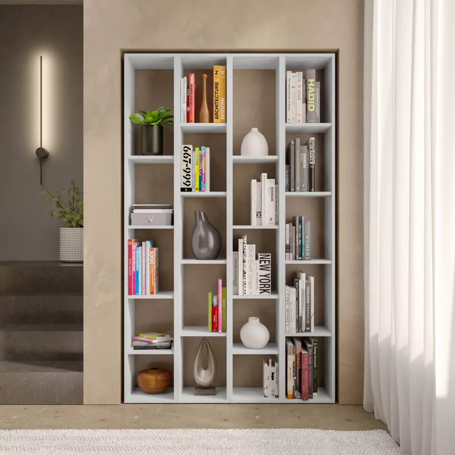 Libreria bassa con struttura in metallo verniciato a 2 vani a giorno con  ripiani, base, cappello e schiena in melaminico cm. 90x46x80h - Castellani  Shop