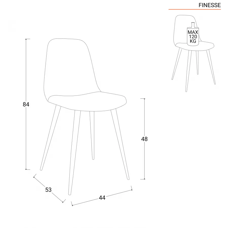 Set 4 sedie in velluto tortora con gambe in metallo nere - Finesse