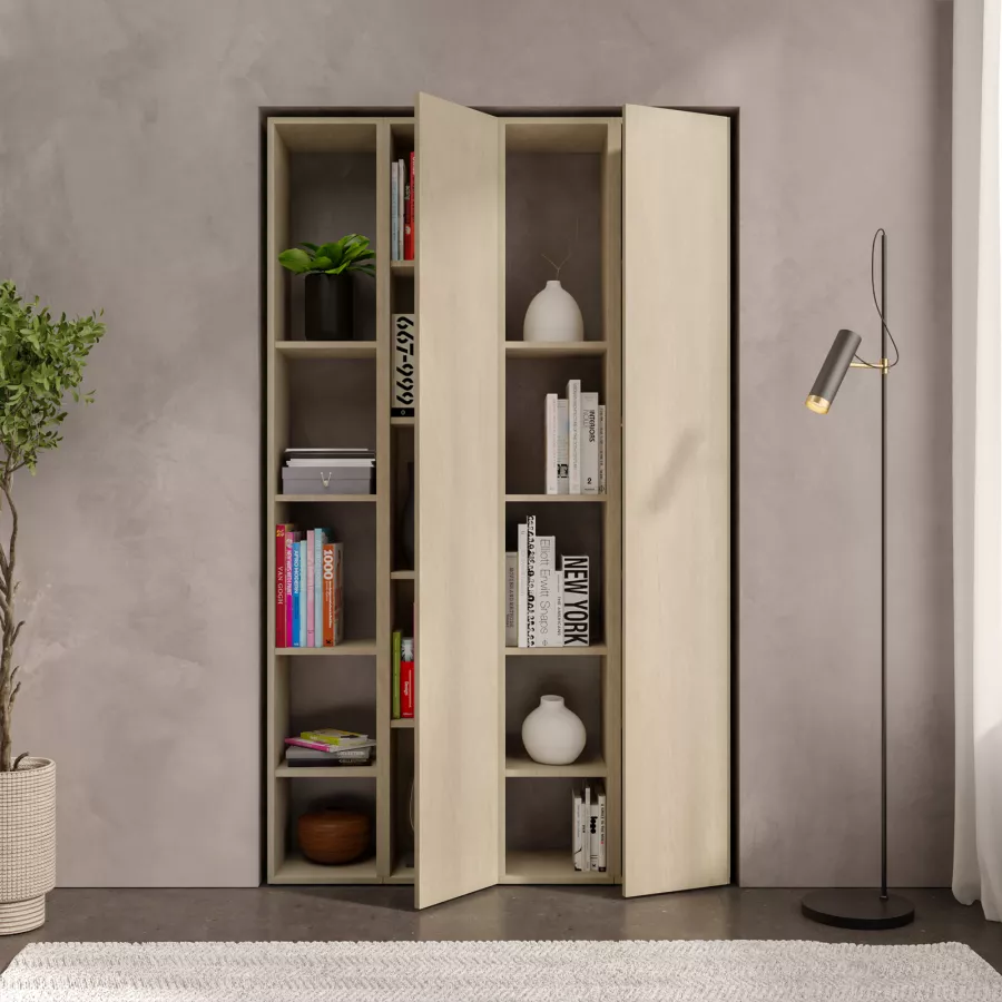 Libreria 112x186h cm 4 elementi argilla con vani a giorno e 2 ante - Clary