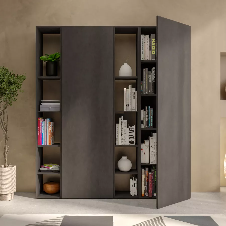 Libreria 166x186h cm 4 elementi lava con vani a giorno e 2 ante - Clary