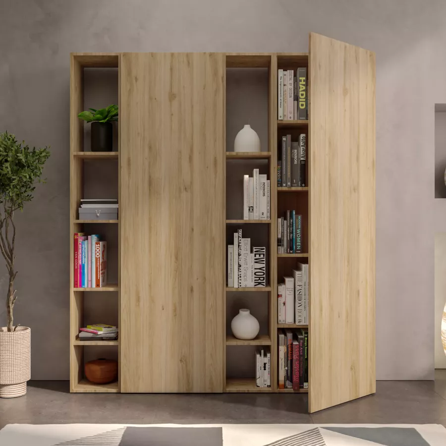 Libreria 166x186h cm 4 elementi in legno cadiz con vani a giorno e 2 ante -  Clary