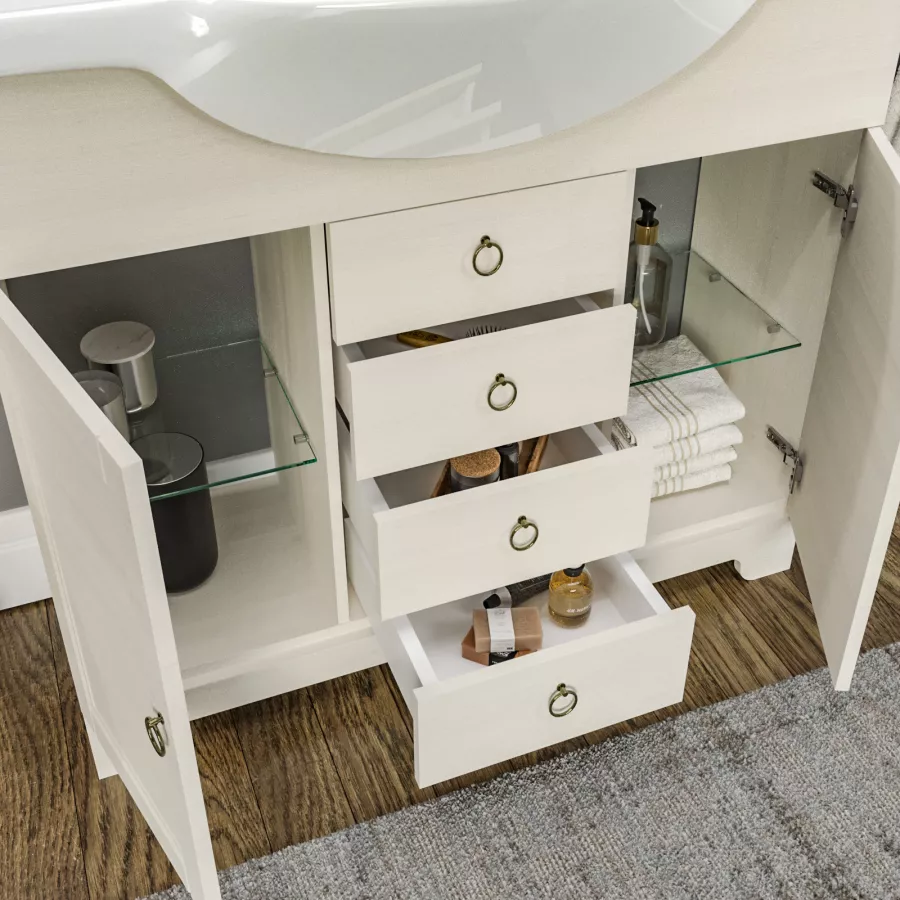 Colonna bagno ad angolo 37x141h cm in legno bianco 5 ripiani - Kantiko