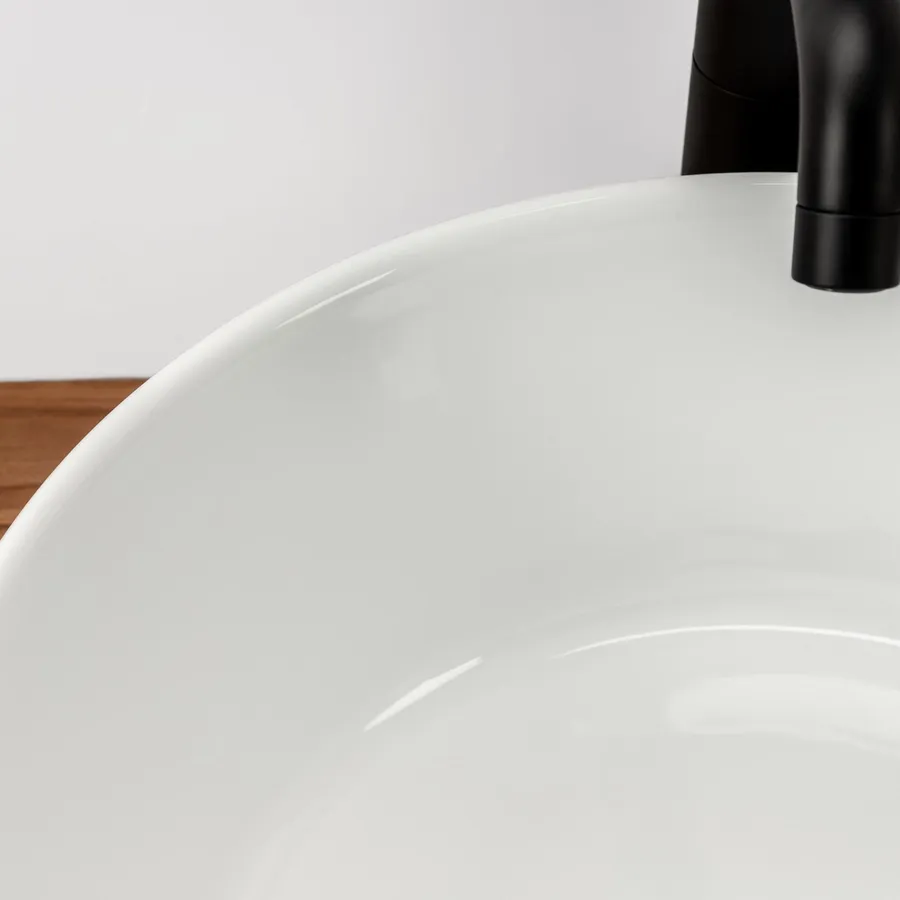 Eridanus Lavabo Rotondo In Ceramica Di Vetro Bianco Lucido – Per Piano Di Lavoro, 415x415x150 Mm, Per Bagno E Bar, Facile Da Pulire