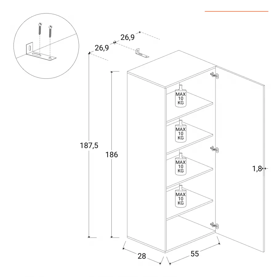 KIT LIBRERIA CUBO A 10 VANI CM. 121X29,5X121H DISPONIBILE IN DIVERSE  COLORAZIONI - Ferramenta Archimede