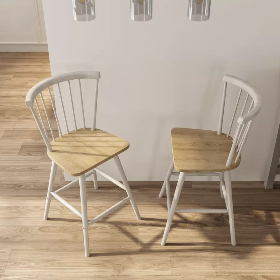 Set 2 sgabelli in legno rovere napa e bianco - Maren