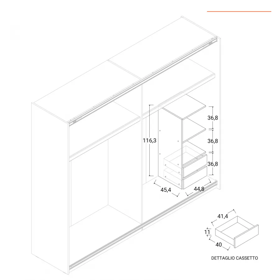 Armadio 220x218h cm in legno bianco e nero con specchio - Gilde