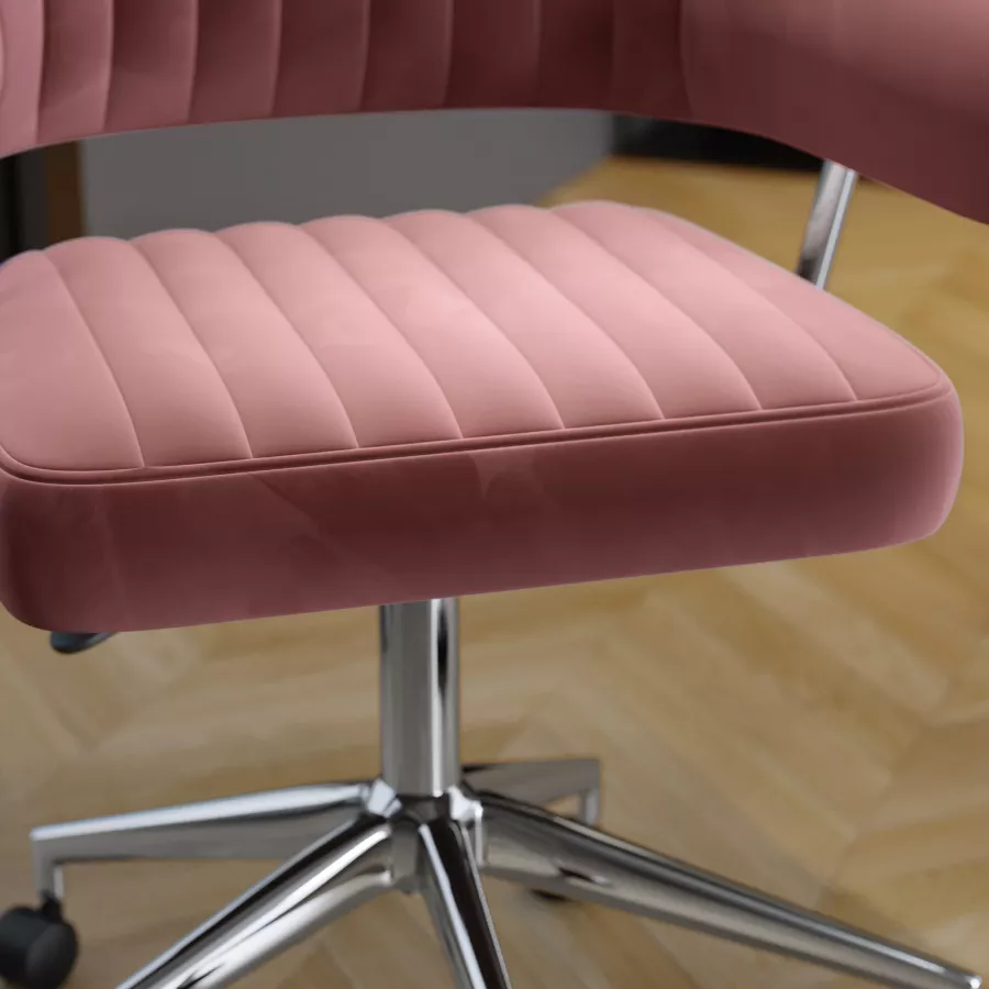 Poltrona da ufficio in velluto rosa trapuntato con schienale avvolgente e  base cromata - Pinky