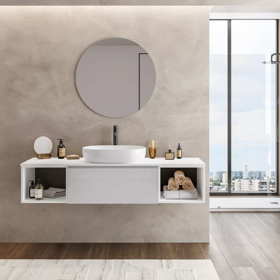 Mobiletto Da Bagno Con Specchio Milano - Anta Singola, Bianco, 53x34x15 Cm, Da Parete - Foto 4