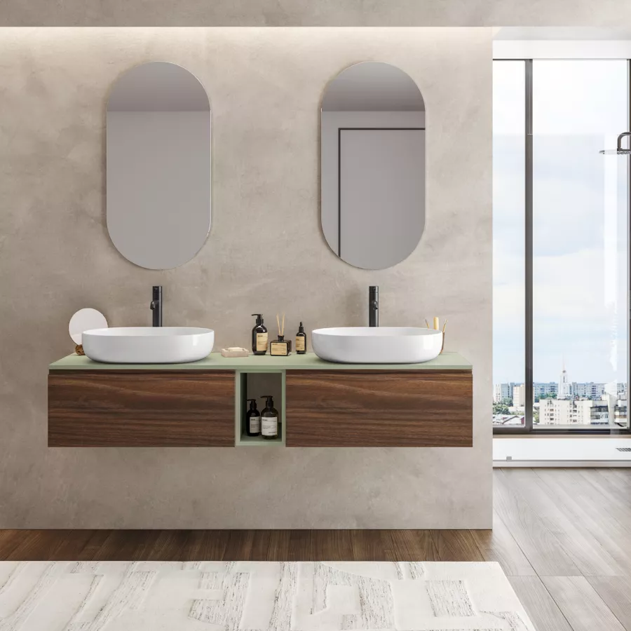 mobile bagno con vano portalavatrice in noce/mandorla - BENIGNIMOBILI SRL