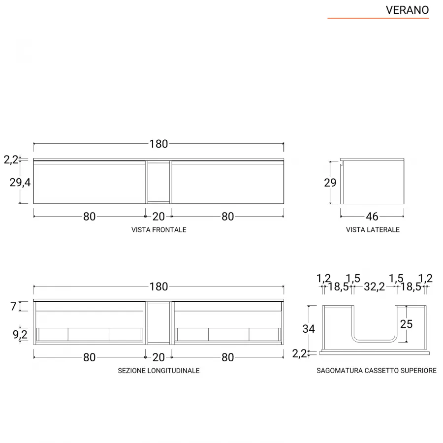 Mobile bagno sospeso 100 cm rovere deciso con lavabo in ceramica e specchio  - Verano Plus