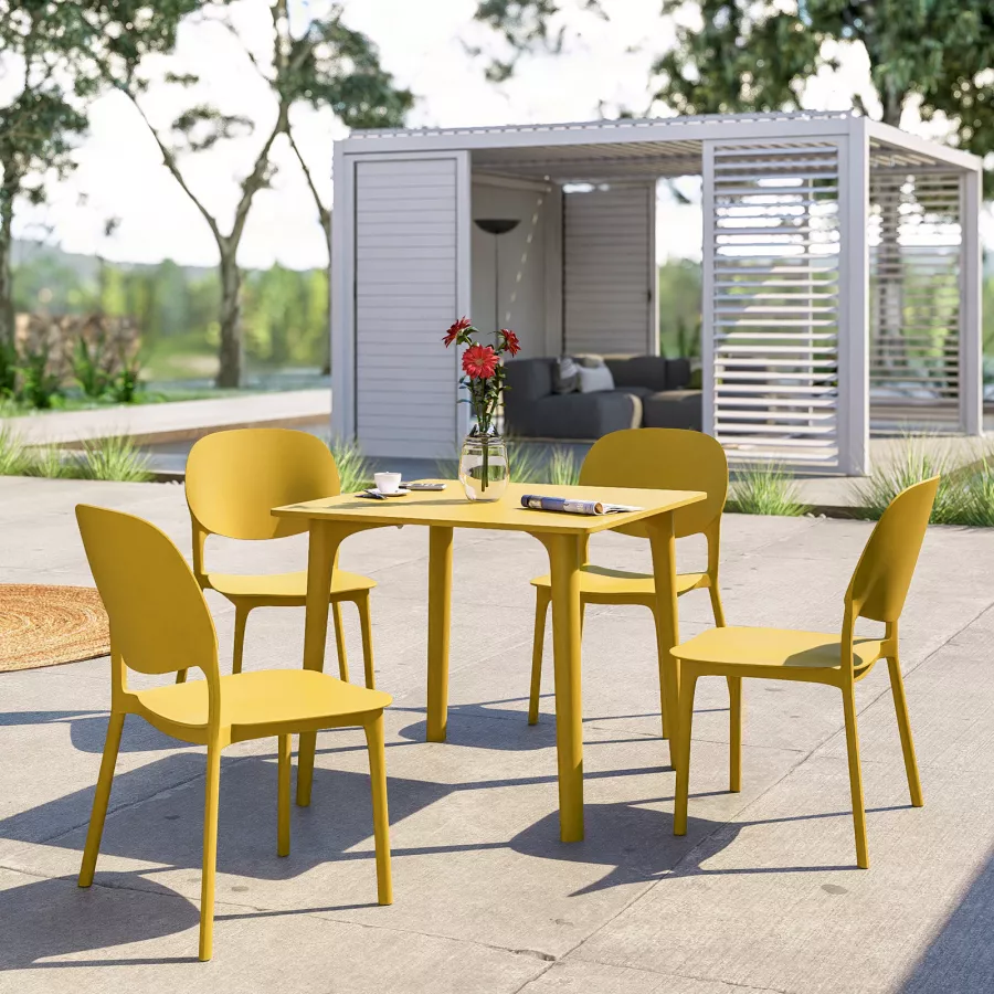 Set Pranzo Da Giardino Con Tavolo 80x80 Cm E 4 Sedie In Polipropilene Set Pranzo Da Giardino Con Tavolo 80x80 Cm E 4 Sedie In Polipropilene