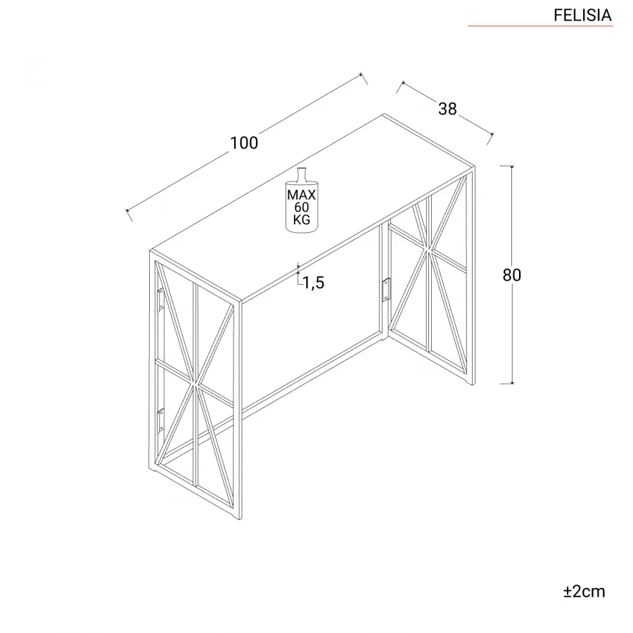 Consolle 100x80h cm top effetto rovere e struttura in metallo nero - Felisia