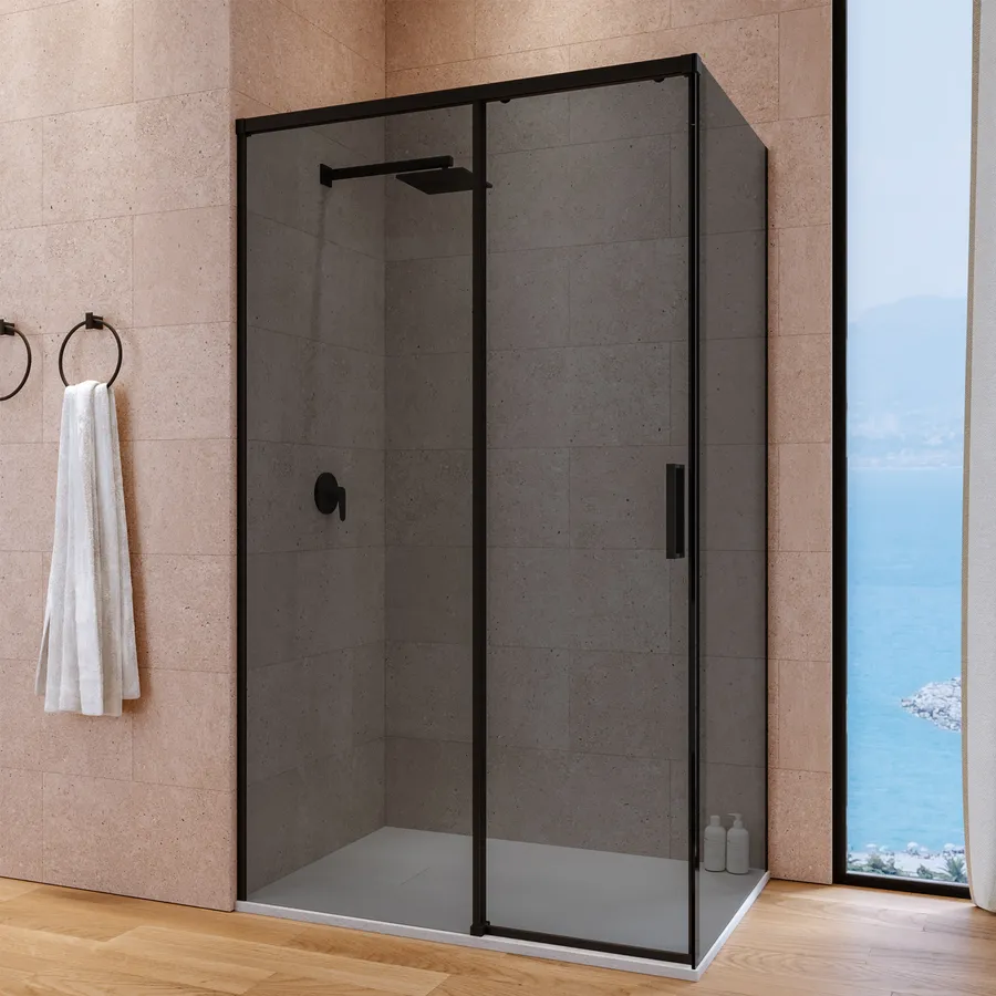 Porta Doccia Scorrevole Per Nicchia 110 Cm, Vetro Fumè 6 Mm E Profili Nero Opaco - Design Moderno E Tenuta Massima