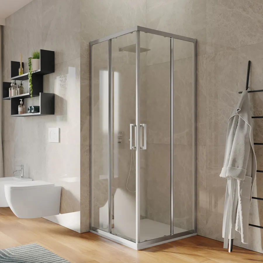 Box doccia 100x100 cm angolare scorrevole vetro trasparente