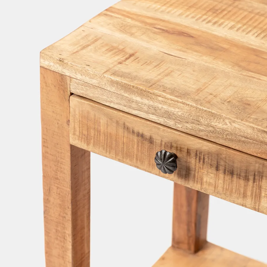 Tavolino Americano Retrò In Legno Massello 40x40x60 Cm Con Cassetto E Ripiano - Mobiletto Da Salotto, Camera Da Letto, Stile Noce Ciliegio