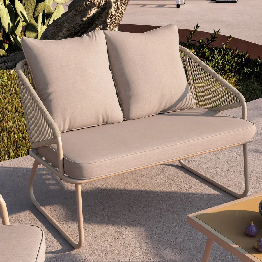 Set di divani da giardino 9 pezzi con cuscini in legno di acacia e corda