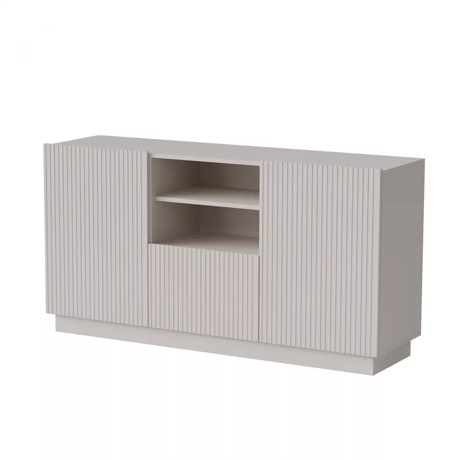 Madia 150x78h in legno cashmere opaco cannettato con 2 ante e 1 cassetto -  Cassidy