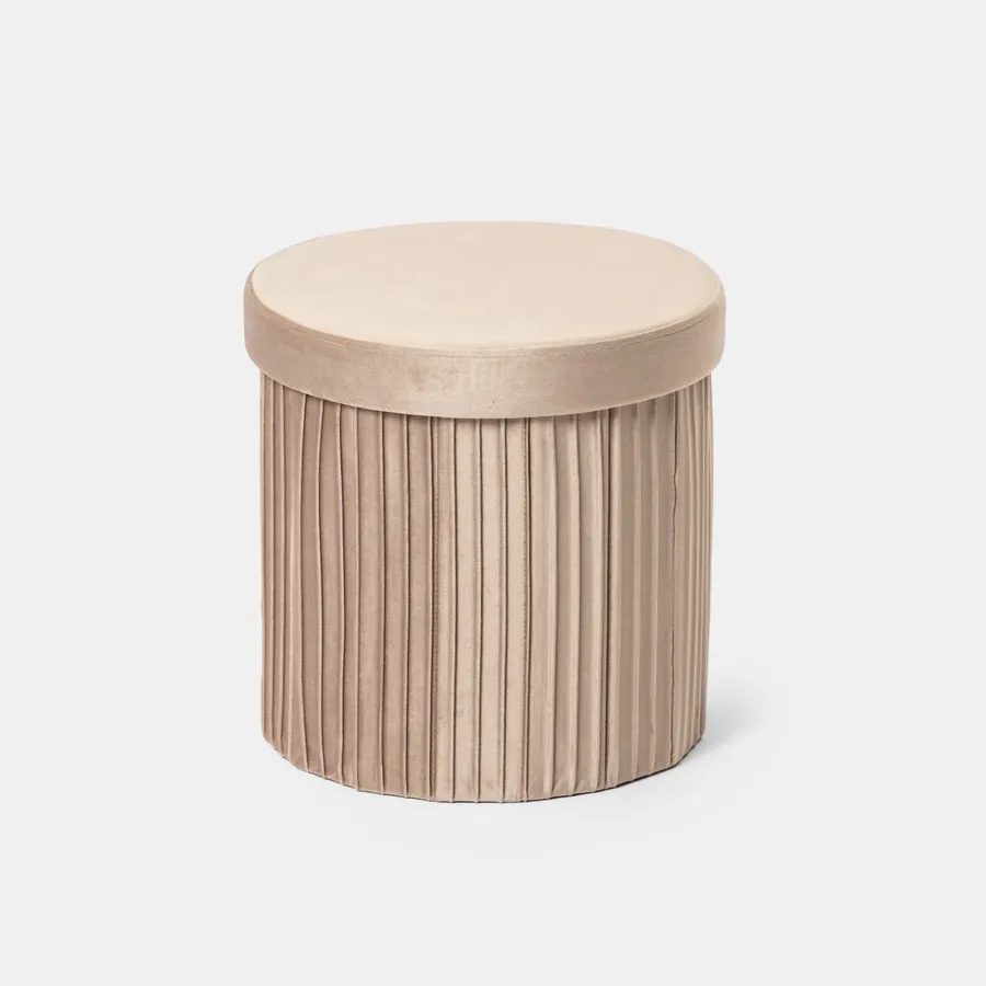 Pouf Contenitore In Velluto - Puffo Rotondo Con Piedini Legno Per Salotto - Foto 9