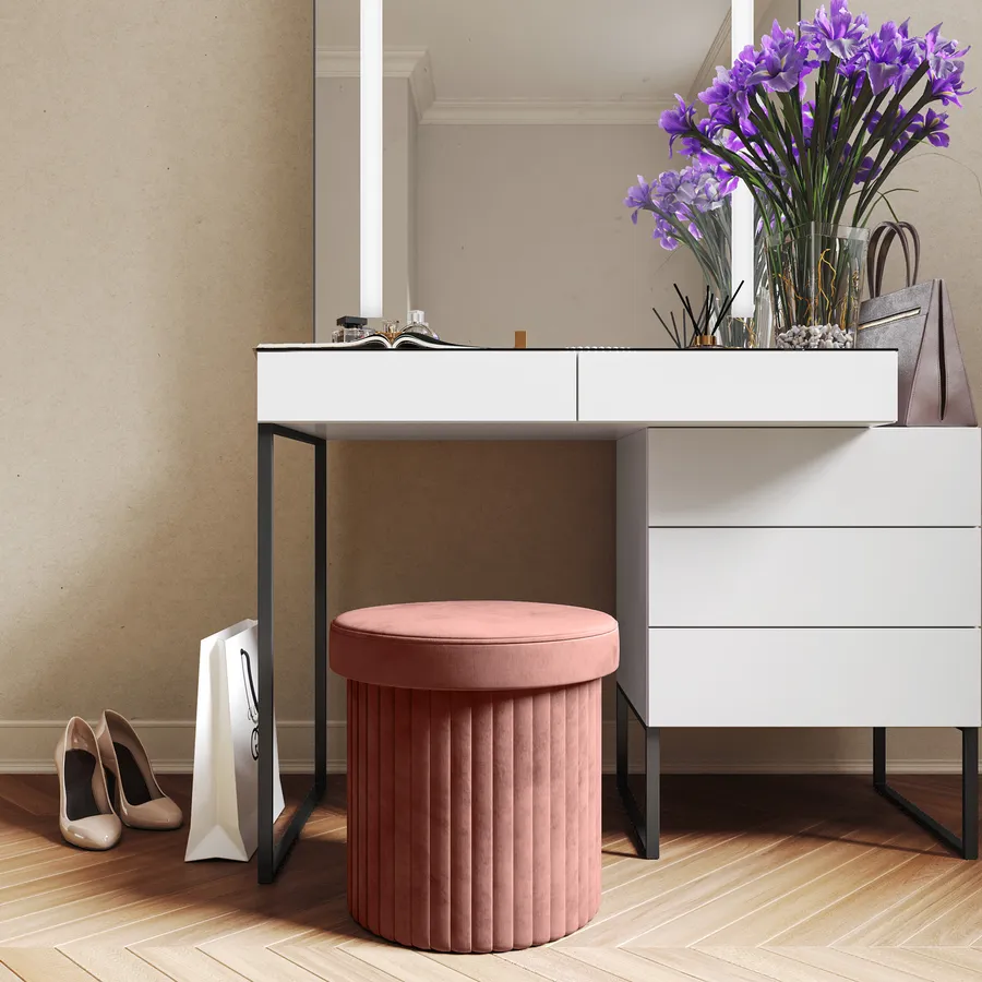 Pouf Poggiapiedi Con Contenitore - Velluto Rosa Cipria, 18.5x49 Cm, Scarpiera Interna - Foto 3