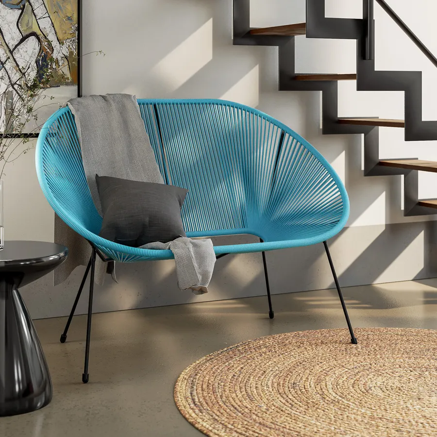 Divano da interno in corda azzurro Kalimba