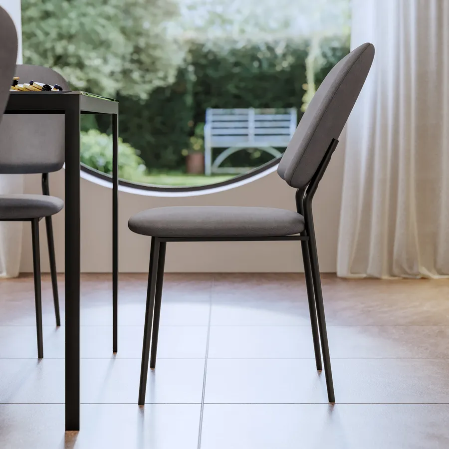 Set 4 Sedie Sala Da Pranzo Design Moderno, Seduta In Tessuto Nero Gambe In Metallo Metallo Nero 100001827 84057554