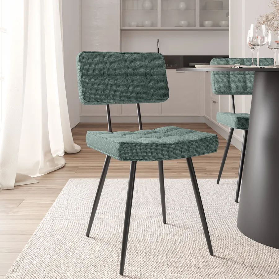 Set 4 Sedie Da Pranzo In Velluto Verde Con Gambe Metallo Nero - Imbottite, Carico 120 Kg - Foto 4