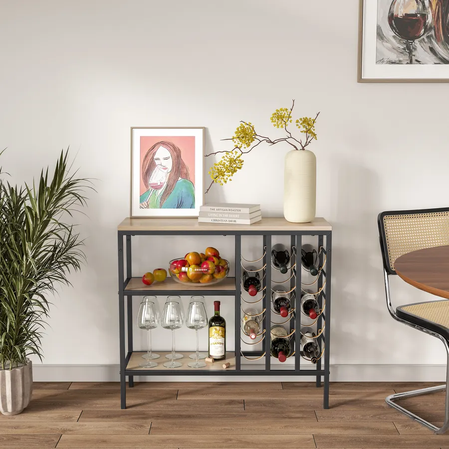 Carrello Portabottiglie Su Ruote 5 Livelli – Capacità 40 Bottiglie, Piano In Legno, Struttura In Metallo, Vintage Nero-marrone