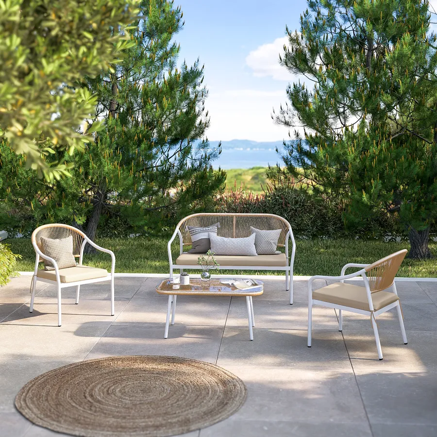 Set Bistro Da Esterno 3 Pezzi GYMAX | 2 Poltrone E Tavolino In Vetro | Acciaio Grigio Per Giardino E Balcone - Foto 12