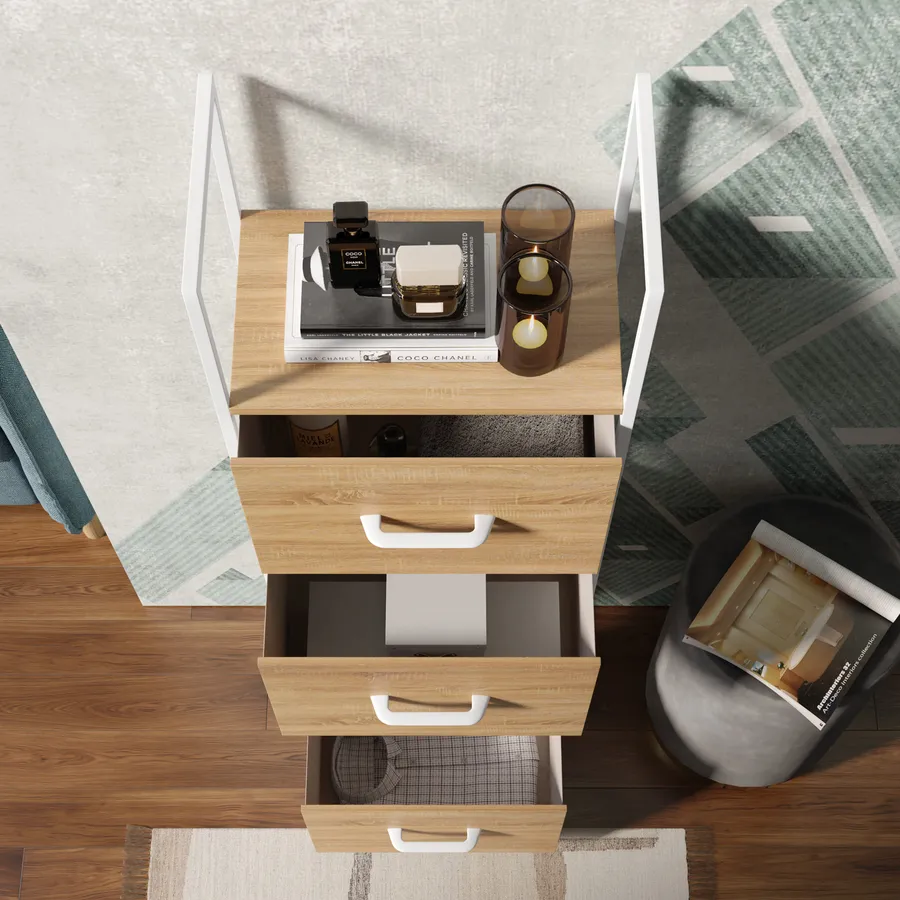 DWVO Cassettiera Con 4 Cassetti In Tessuto Grigio Chiaro - Comò Con Piano In Legno E Struttura In Acciaio, Per Camera Da Letto E Soggiorno