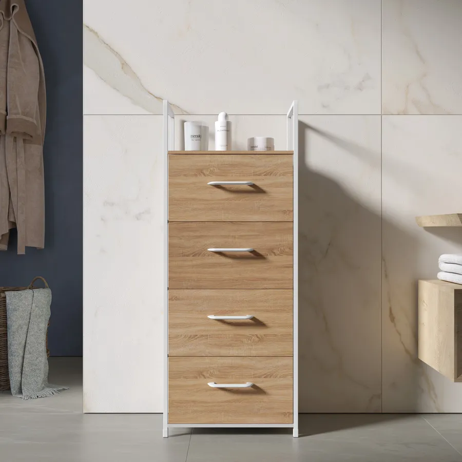 DWVO Cassettiera in tessuto, cassettiera per camera da letto con 5 cassetti, comò per camera da letto, soggiorno con maniglie, piano in legno e robusta struttura in acciaio, grigio chiaro