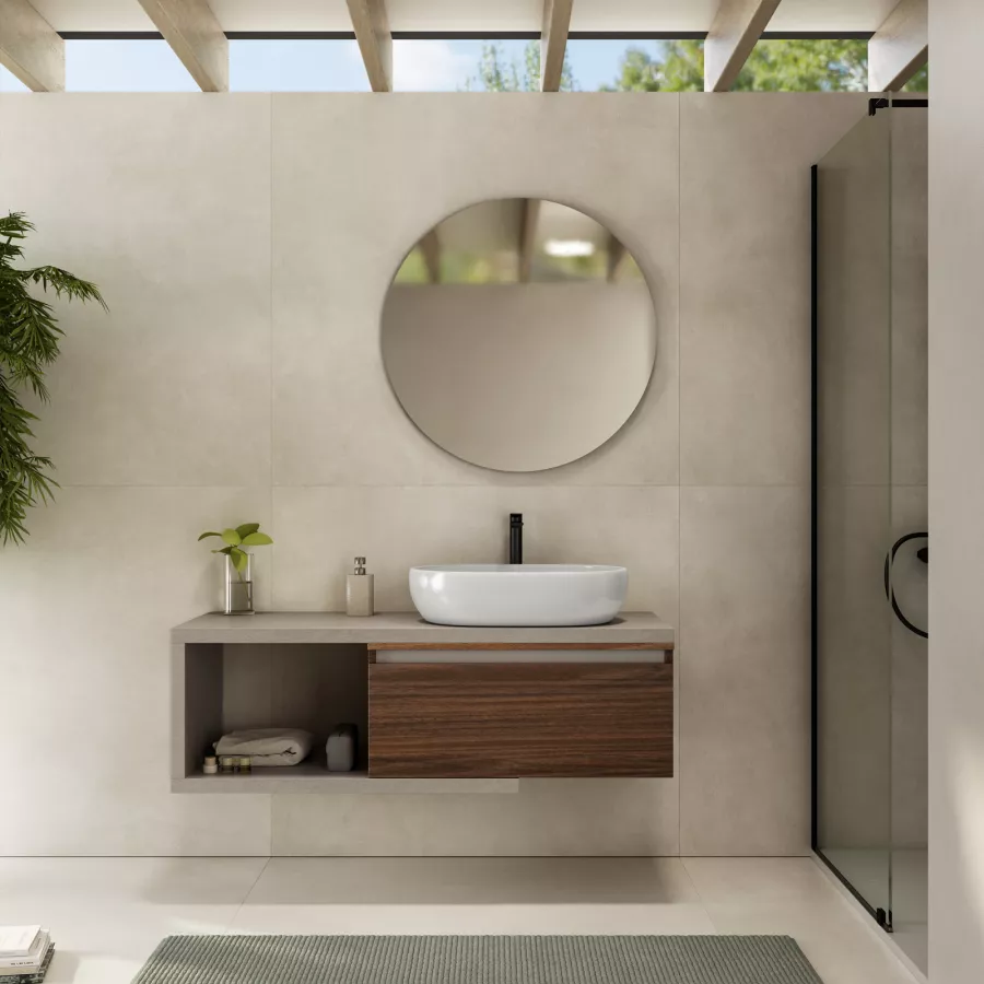 Specchio bagno Ø 75 cm con cornice in alluminio bianco opaco - Talas