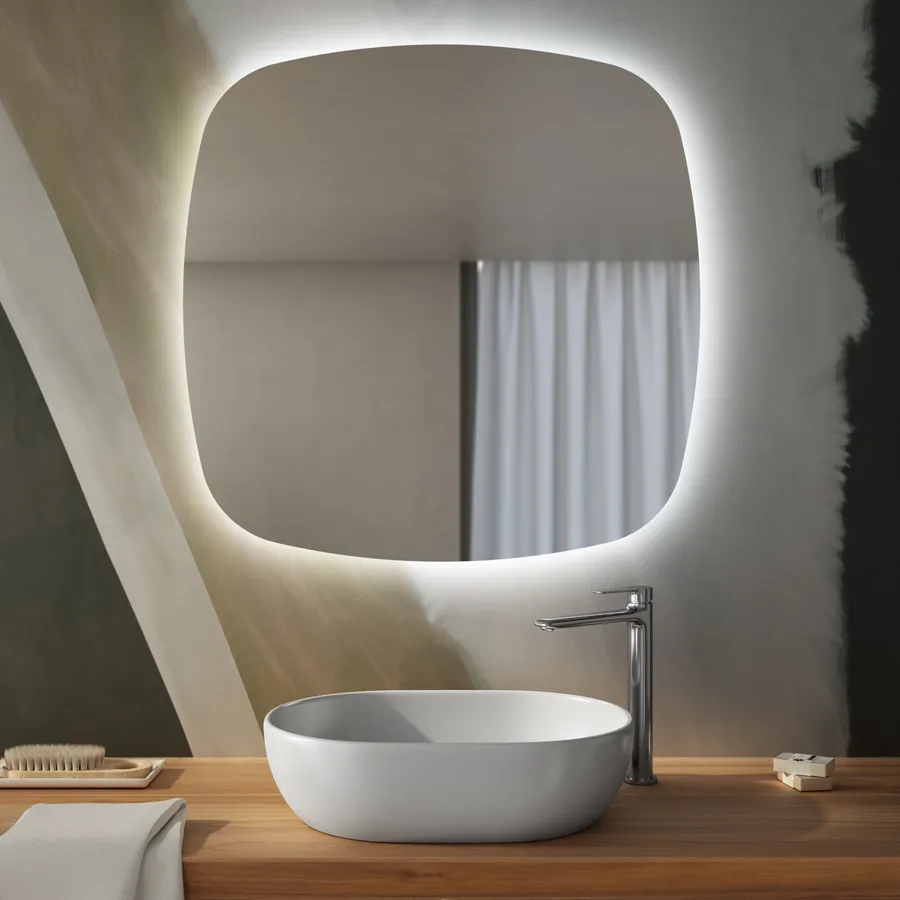 Specchio da bagno led 80x90 cm luce retroilluminata e frontale con antiappannante - Atens
