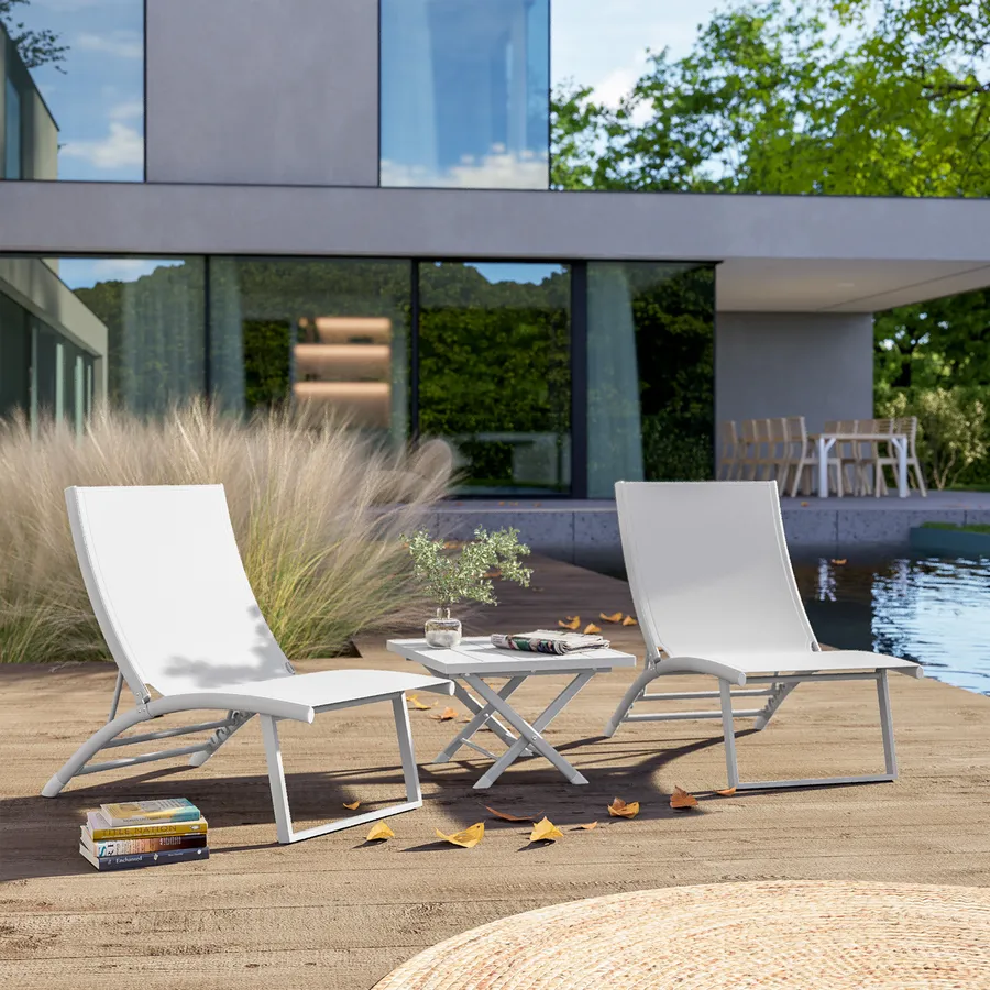 Oviala Set Di 2 Poltrone Da Giardino Nice – Alluminio E Textilene Bianco, Leggere E Impiabili, Per Esterni