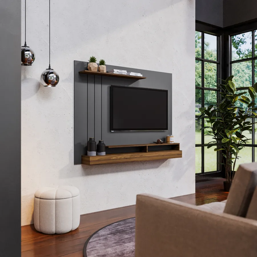 Mobile TV Sospeso In Legno Massello Con Luci – Parete Attrezzata Per Soggiorno, Sala Da Pranzo, Camera Da Letto – 30cm Di Profondità, Capacità 200kg