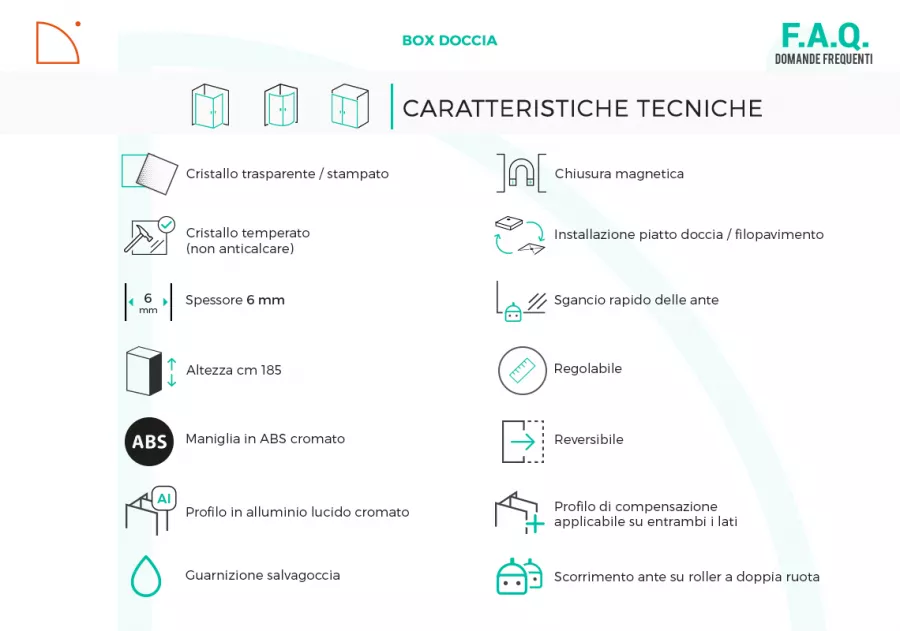 Box doccia 70x100 cm scorrevole vetro temperato 6mm trasparente 185h - Young