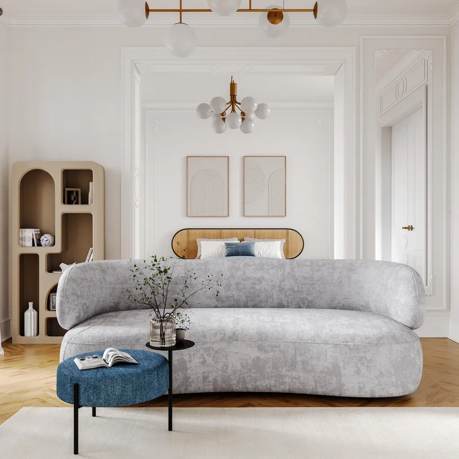 Divano 3 Posti Moderno 180cm - Tessuto Grigio, Struttura Metallica, Imbottito - Foto 10