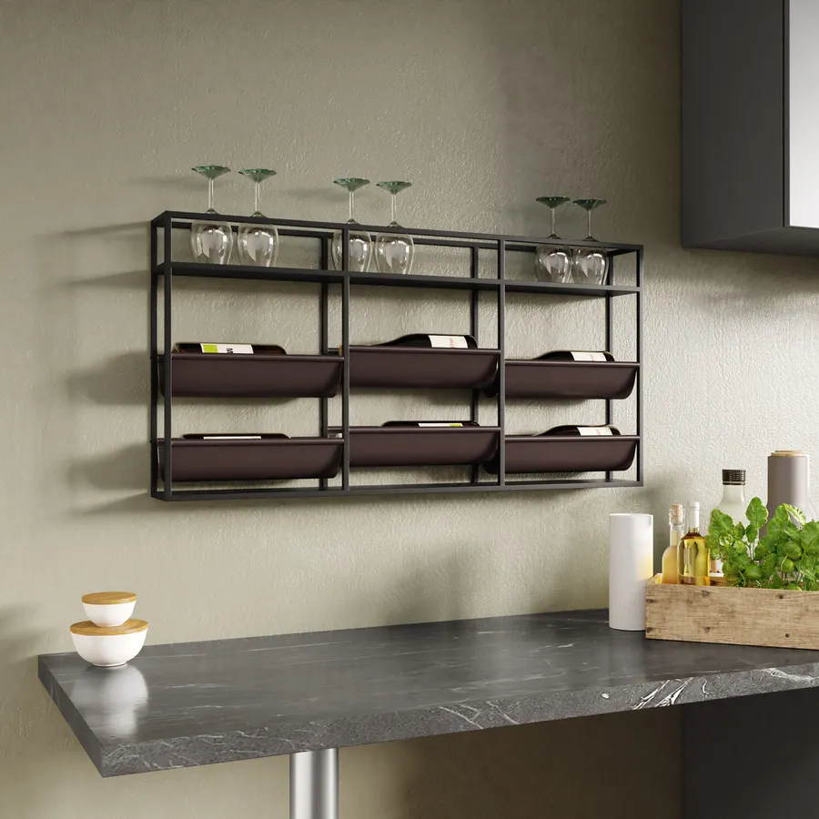 DanDiBo Portabottiglie Da Parete In Metallo Nero - 100 Cm, Capacità 15 Bottiglie - Mensola A Muro Per Vino, Design Moderno, Fissaggio Incluso