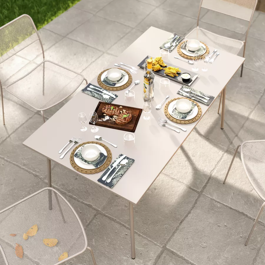 Set pranzo tavolo 70x120 cm e 4 sedie in acciaio tortora - Faber